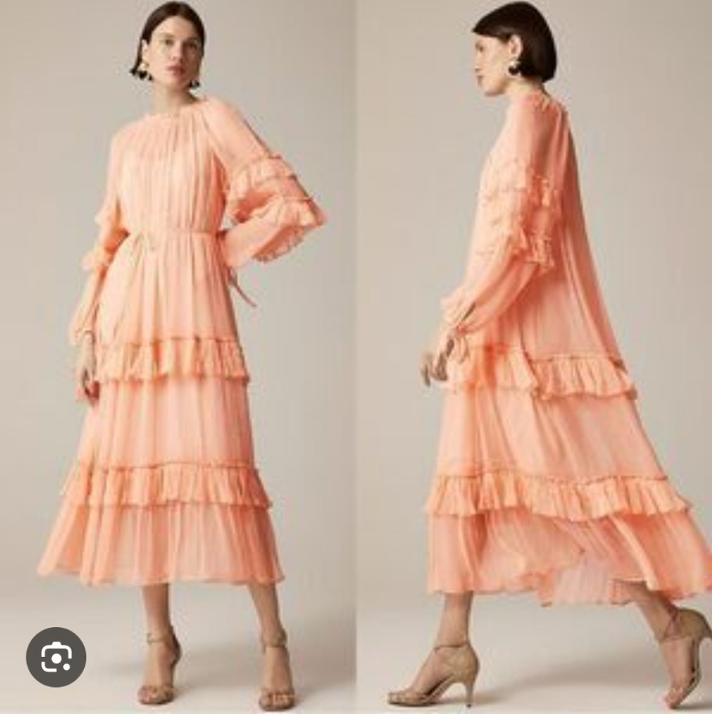 J Crew Tiered ruffle dress in chiffon CI873 NWT Size 2 Peach